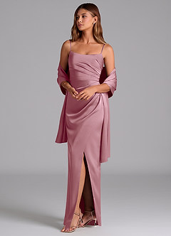 Azazie Calandra Bridesmaid Dresses Vintage Mauve A-Line Pleated Stretch Satin Dress image5