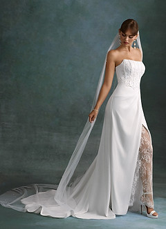 Azazie Shera Abiti da Sposa Abito A-Line in Raso con Retro in Crepe Senza Spalline Bianco Diamante image5