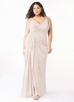 Azazie Evalin Bridesmaid Dresses A-Line V-Neck Pleated Mesh Floor-Length Dress image7
