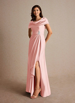 Azazie Branford Mother of the Bride Dresses Powder Pink A-Line Pleated Stretch Satin Dress image8