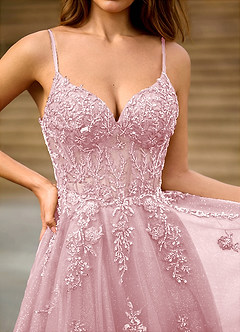 Clementinia Pink Sequin Embroidery Lace Beading Tulle Corset Maxi Dress image6