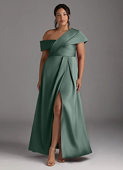 Azazie Milton Mère de la mariée Robes Robe Trapèze en Satin extensible Plissée Mousse De Mer image9