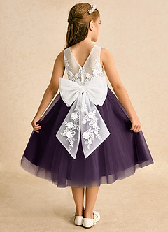 Azazie Lina Flower Girl Dresses Ivory Plum Ball-Gown Lace Dress image1