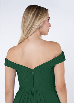 Azazie Audrianna Bridesmaid Dresses Dark Green A-Line Off-The-Shoulder Gathered Chiffon Convertible Dress image6