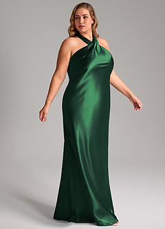 Azazie Doretta Bridesmaid Dresses Dark Green Mermaid Bow Metallic Satin Dress image10