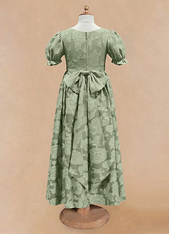 Azazie Joss Flower Girl Dresses Dusty Sage A-Line with Sleeves Floral Burnout Dress image5