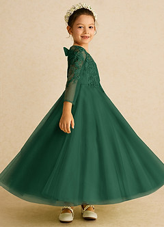 Azazie Precious Blumenmädchenkleider A-Linie Spitze Tüll Kleid Dunkelgrün image3