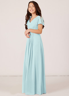 Azazie Peony Junior Robe Trapèze en Mousseline de soie Plissée Verre De Mer image3