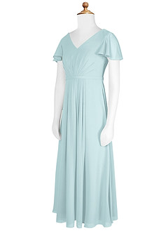 Azazie Peony Junior Robe Trapèze en Mousseline de soie Plissée Brume image8