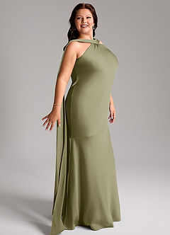 Azazie Kinsley Jurken voor bruidsmeisjes Jurk van Stretch Satijn met Zeemeermin Zijsplit Pistache image12