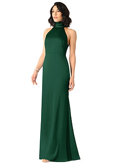 Azazie x Delaney Vestidos de damas de honor Vestido de Verde Oscuro de Satén Elástico de Corte Recto con Cuello Alto image2