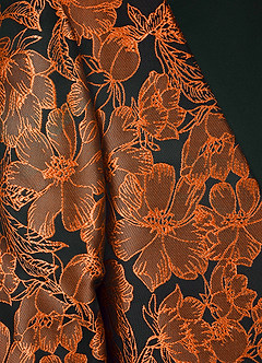 front Samuel Bränd Apelsin Blommig jacquard smokingkavaj med spetsiga slag