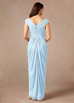 Azazie Lisolette Mother of the Bride Dresses Sky Blue Sheath Pleated Mesh Dress image2