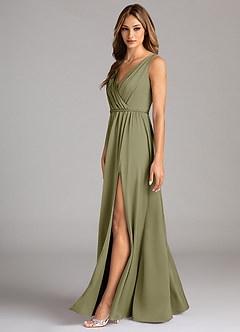 Azazie Tanicia Bridesmaid Dresses Pistachio A-Line Pleated Stretch Satin Dress image5