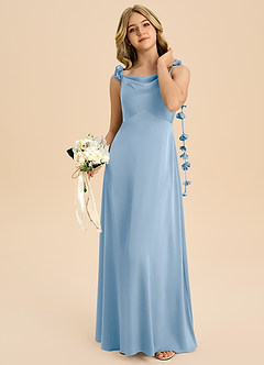 Azazie Gumdrop Junior Powder Blue Empire Pleated Stretch Satin Dress image2