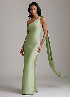 Azazie Galinda Suknie dla druhen Syrena Jedno ramię Satyna elastyczna Do ziemi Sukienka image1