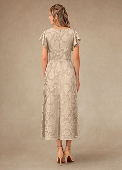 Azazie Vera Mother of the Bride Dresses Champagne A-Line Pleated Floral Burnout Dress image4