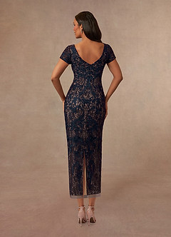 Azazie Alyssum Mère de la mariée Robes Robe Fourreau en Dentelle Découpé Bleu Marine Foncé image3