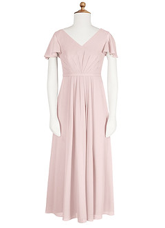 Azazie Peony Junior Blushing Pink A-Line Pleated Chiffon Dress image6