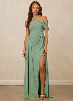 Christian Siriano Bridal for Azazie 1014 Bridesmaid Dresses Matcha A-Line Off the Shoulder Chiffon Dress image4