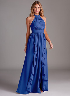 Azazie Avary Bridesmaid Dresses Royal Blue A-Line Pleated Chiffon Dress image5