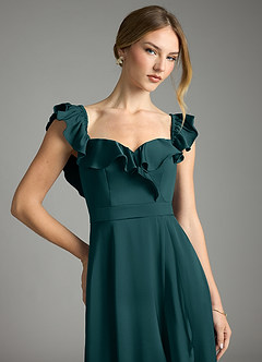 Azazie Lyra Bridesmaid Dresses Pine A-Line Off the Shoulder Stretch Satin Convertible Dress image2