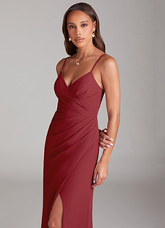 Azazie Maci Bridesmaid Dresses Pomegranate Sheath Pleated Chiffon Dress image2