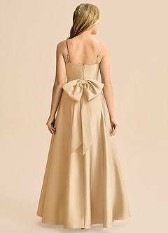 Azazie Rumi Junior Abito A-Line in Raso Elasticizzato Plissettato Oro image2