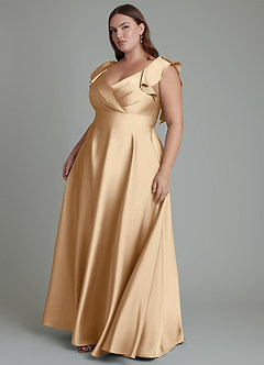 Azazie Leilani Bridesmaid Dresses Champagne A-Line Ruched Stretch Satin Dress image6