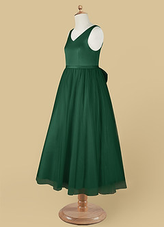 Azazie Marybell Flower Girl Dresses Dark Green A-Line Bow Tulle Dress image11