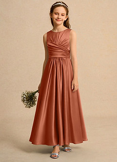 Azazie Ducky Girls Formal Flower Girl Dresses Cedar Rose A-Line Pleated Stretch Satin Dress image4