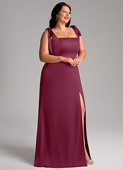 Azazie Frostine Brautjungfernkleider A-Linie Schleifen Stretch-Satin Kleid Maulbeerrot image11