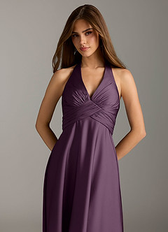 Azazie Tessie Bridesmaid Dresses Plum A-Line Pleated Stretch Satin Dress image6