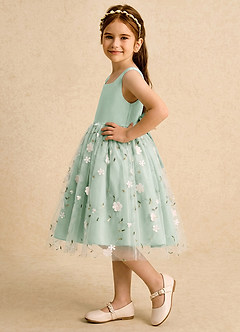 Azazie Bean Flower Girl Dresses Agave Ball-Gown Bow Tulle Dress image5