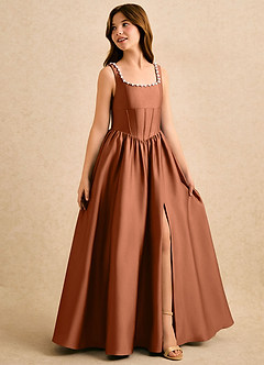 Azazie Enid Girls Formal Flower Girl Klänningar Klä A-Line i Stretch Satin Pärlbesatt image3