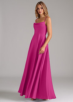 Azazie Elle Bridesmaid Dresses Fuchsia A-Line Pleated Stretch Satin Dress image6
