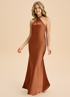 Azazie Chickie Junior Etui Plissee Stretch-Satin Kleid Kupfer image5