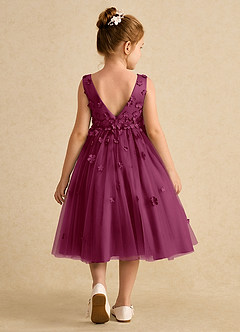 Azazie Lana Flower Girl Dresses Mulberry A-Line Sleeveless Matte Satin Dress image2