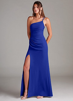 Azazie Eren Bridesmaid Dresses Royal Blue Sheath One Shoulder Stretch Crepe Dress image1