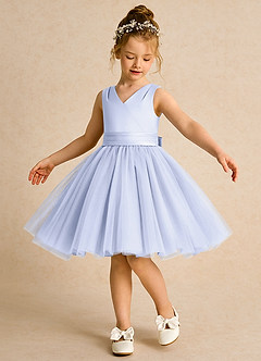 Azazie Tadpole Flower Girl Dresses Lavender A-Line Pleated Matte Satin Dress image1