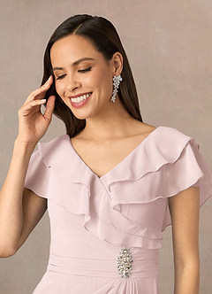 Azazie Snapdragon Mother of the Bride Dresses Blushing Pink A-Line V-Neck Ruched Chiffon Dress image3