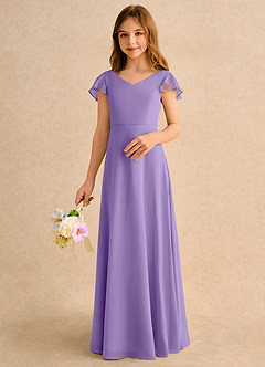 Azazie Nari Girls Formal Flower Girl Dresses Tahiti A-Line with Sleeves Chiffon Dress image4