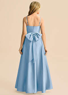 Azazie Rumi Junior Powder Blue A-Line Pleated Stretch Satin Dress image2