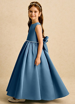 Azazie Daisies Robe Demoiselle D'honneur Fillette Robe Princesse en Mat Satiné Arc Bermude image4