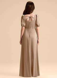 Azazie Briar Junior Taupe A-Line Bow Stretch Satin Dress image2