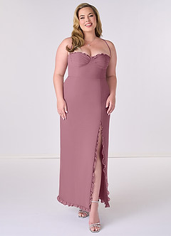 Barbie ♥ Azazie Bridesmaid Dresses Vintage Mauve Sheath Corset Chiffon Dress image6