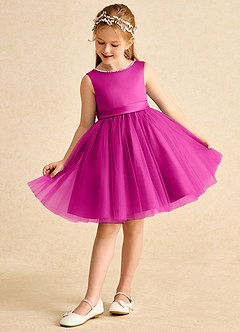 Azazie Jani vestidos de niña de las flores Vestido de Fucsia de Tul de Corte En A con Lazo image5