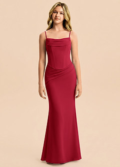 Azazie Sorrel Junior Scarlet Mermaid Pleated Chiffon Dress image5