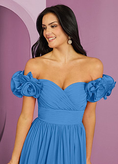Barbie ♥ Azazie Brautjungfernkleider Wandelbar A-Linie Schulterfrei Chiffon Kleid Blauhäher image9