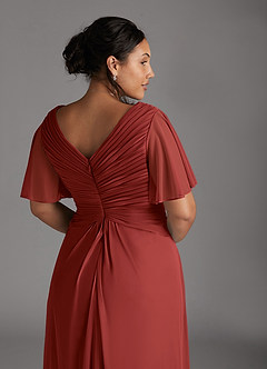 Azazie Emmeline Mother of the Bride Dresses Rust A-Line V-Neck Pleated Mesh Dress image10